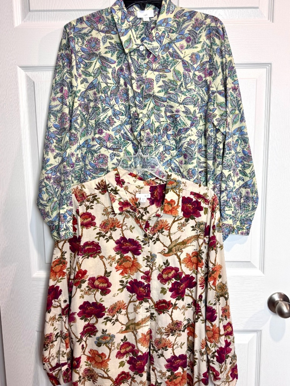 Pair of Women's J. Jill Cotton/Blend Long Sleeve Print Blouses, Size Petite L